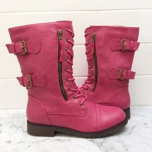 NWT Hot Pink Lace-up Combat Boots